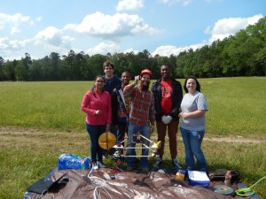 Students prior to launch of MOC1 on May 6, 2016. From left to right: Amee Patel (Grad student in Electrical Eng), Daniel Johnson (Undergraduate student in Electrical Eng), Michael Holloway (Undergraduate student in Computer Eng), Matt Joplin (Grad student in Electrical Eng), Samaa Davies (Grad student in Electrical Eng), Nichole Shelton (Undergraduate student in Electrical Eng)
