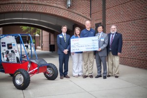 Pictured, left to right, are: Dr. Trevor Elliott, UTC Assistant Professor of Mechanical Engineering; Crystal Renner, Advanced Specialist at DENSO Manufacturing Athens Tennessee; Hugh Cantrell, Director of Administrative Services at DENSO Manufacturing Athens Tennessee; Dr. Daniel Pack, Dean of the UTC College of Engineering and Computer Science; Dr. Gary McDonald, UTC Department Head of Mechanical Engineering