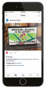 "Spongegar meme" on a phone screen, retweeted by usatodaycollege