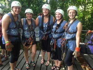 Nursing students preparing to zipline.