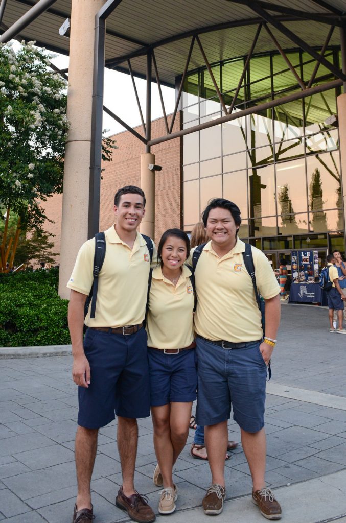 Student orientation leaders standing by the University Center