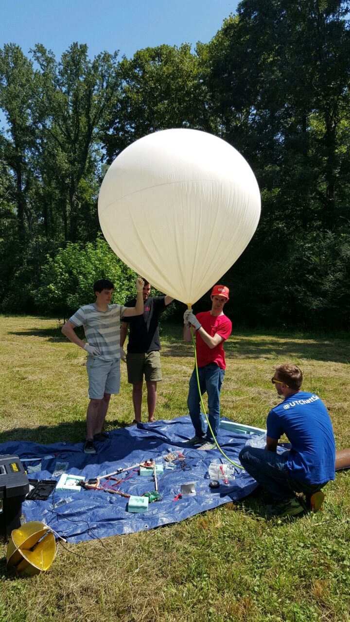 Left to right: Ryan Boggs, Colin Smith, Matt Joplin and Dr. Loveless prepare to launch in Soddy Daisy, Tenn.