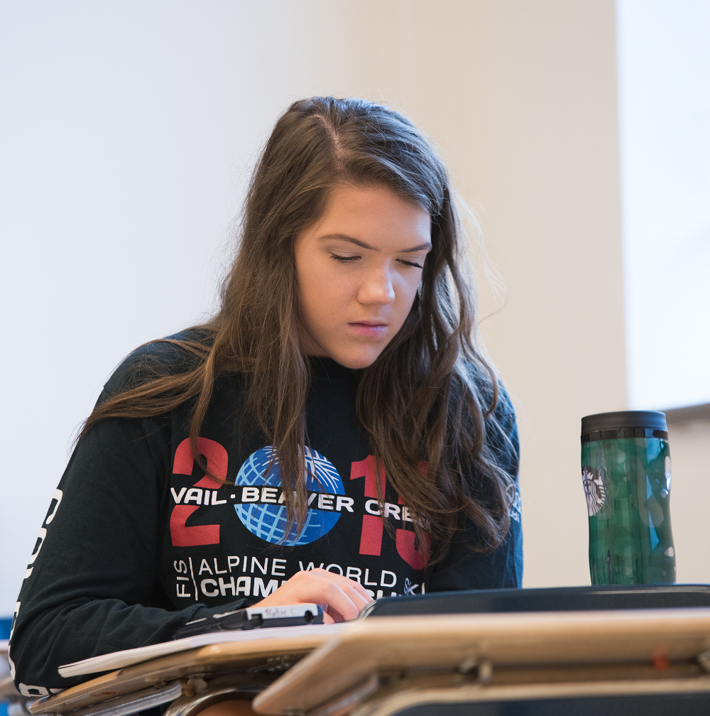 Student works through a problem in the ACT Test Prep Class July 2017