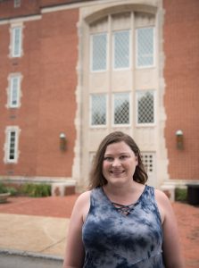 Stacey Hurst stands Friday, Aug. 11, 2017 in front of Hunter Hall. Hurst started classes this semester.