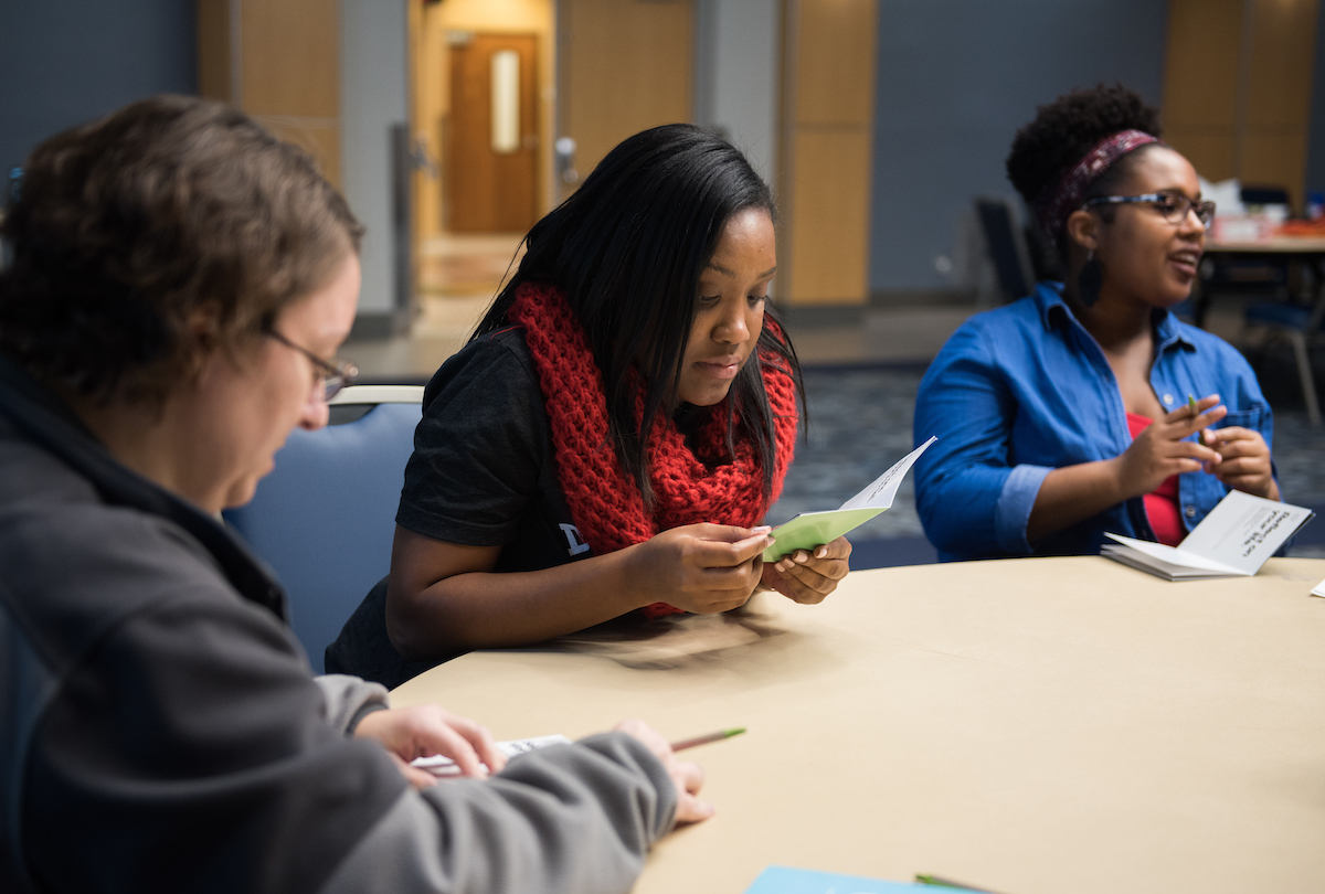 People participate in Dear World Wednesday, Nov. 15, 2017 in the University Center.