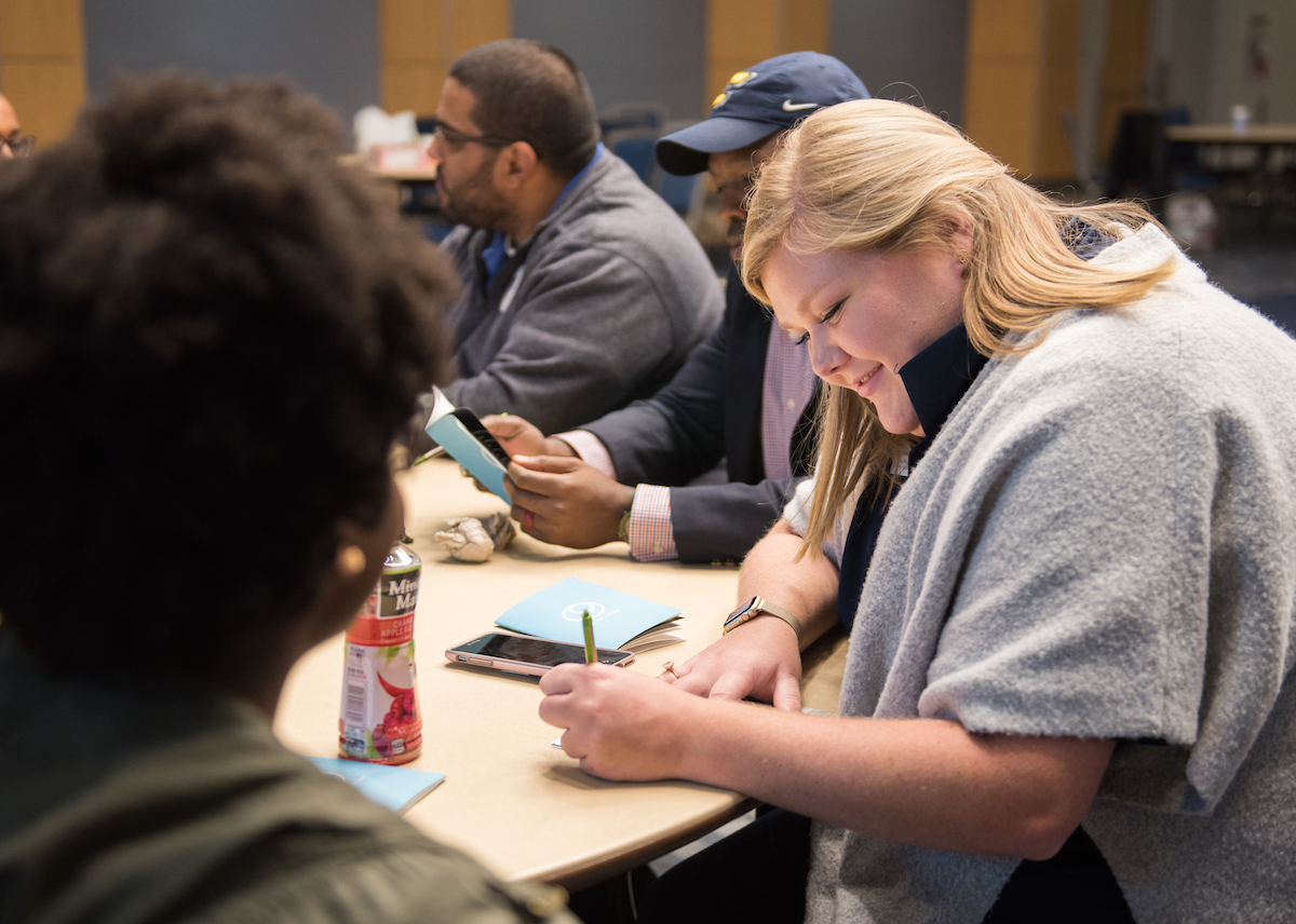 People participate in Dear World Wednesday, Nov. 15, 2017 in the University Center.