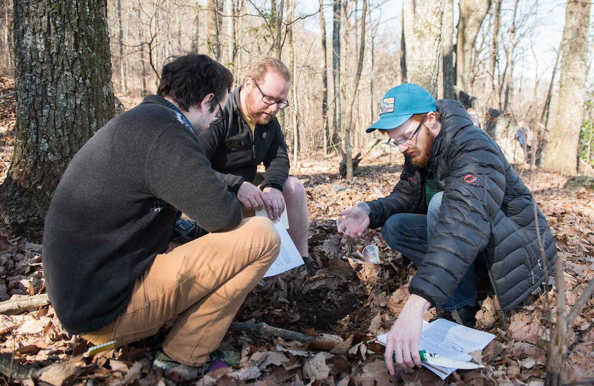 Dr. DeAnna Beasley's Ant Ecology class looks for insects Wednesday, January 24, 2018 on Guild Trail.