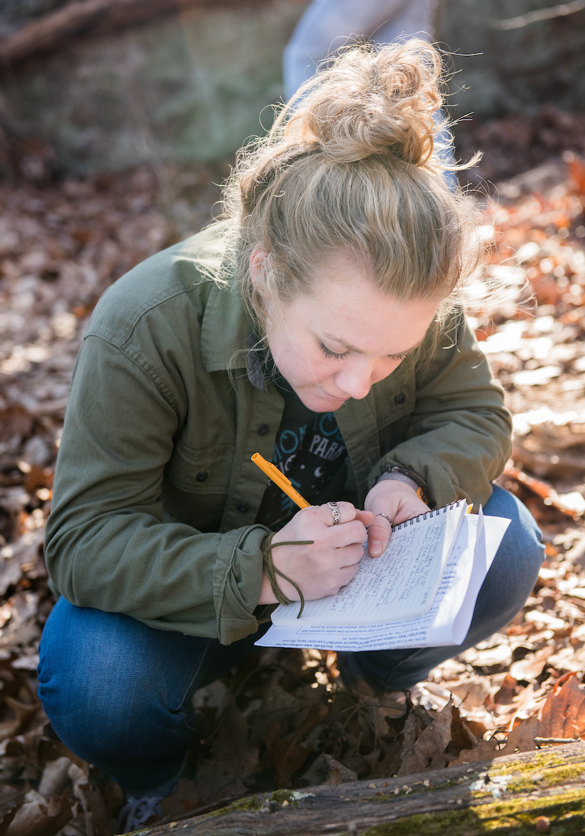 Dr. DeAnna Beasley's Ant Ecology class looks for insects Wednesday, January 24, 2018 on Guild Trail.