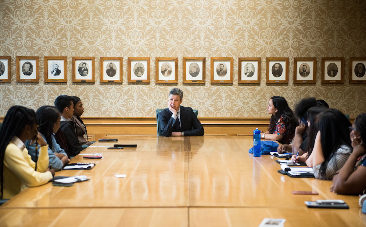 UTC Business Empowerment Academy participants listen to Mayor Andy Berke Thursday, June 28, 2018 at City Hall.