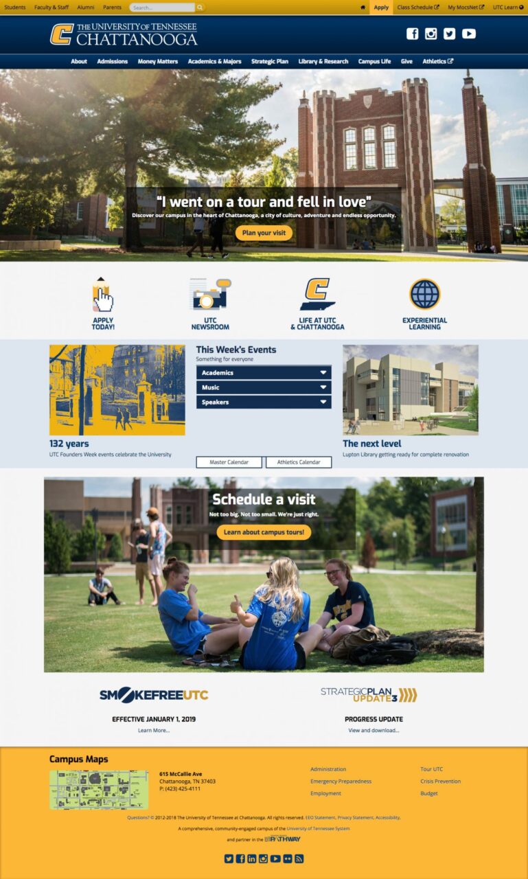 screenshot image of UTC.edu home page