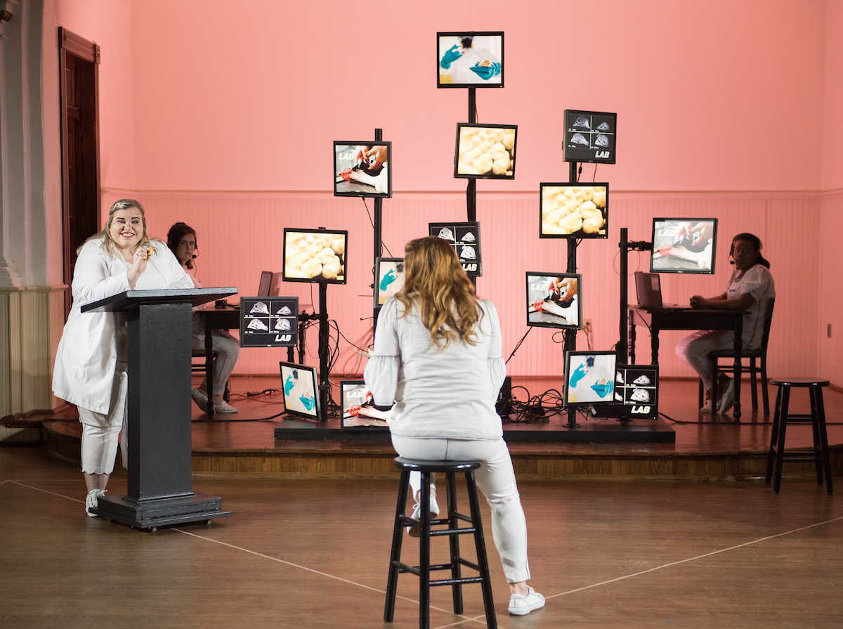 Love and Information play rehearsal Monday, Feb. 8, 2019 in Lindsay Street Hall.