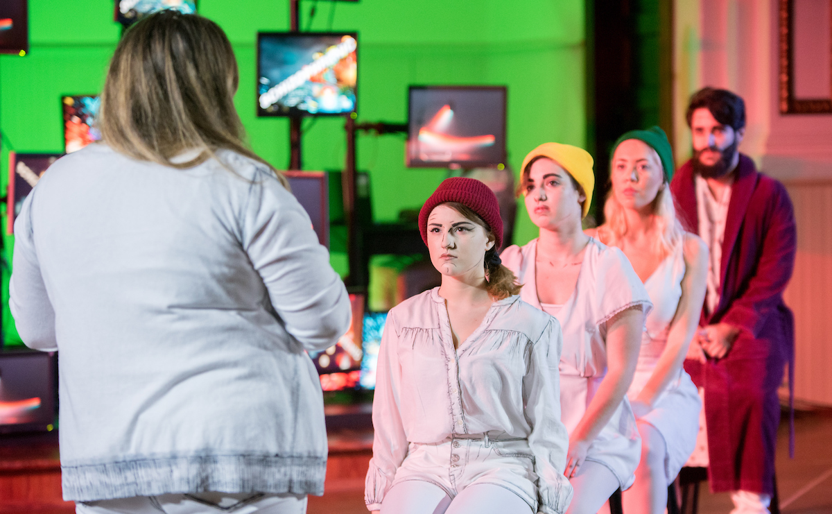 Love and Information play rehearsal Monday, Feb. 8, 2019 in Lindsay Street Hall.