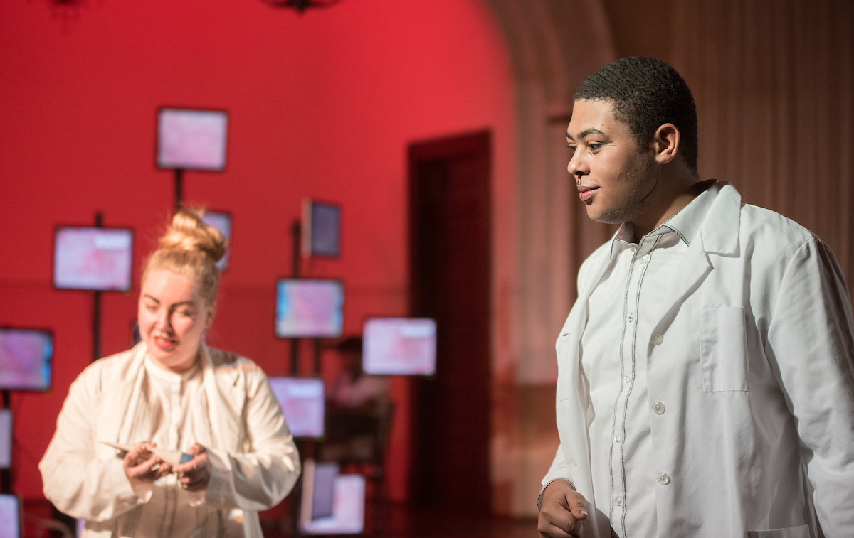 Love and Information play rehearsal Monday, Feb. 8, 2019 in Lindsay Street Hall.