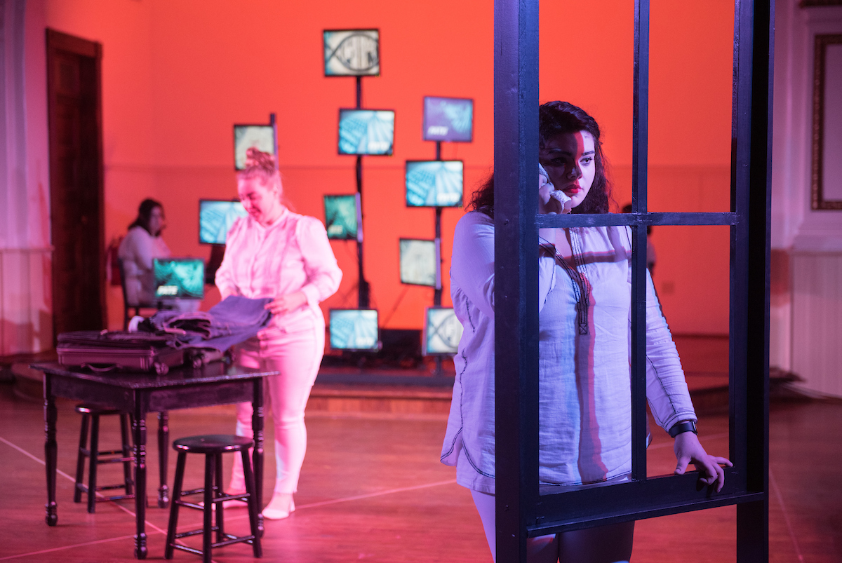 Love and Information play rehearsal Monday, Feb. 8, 2019 in Lindsay Street Hall.