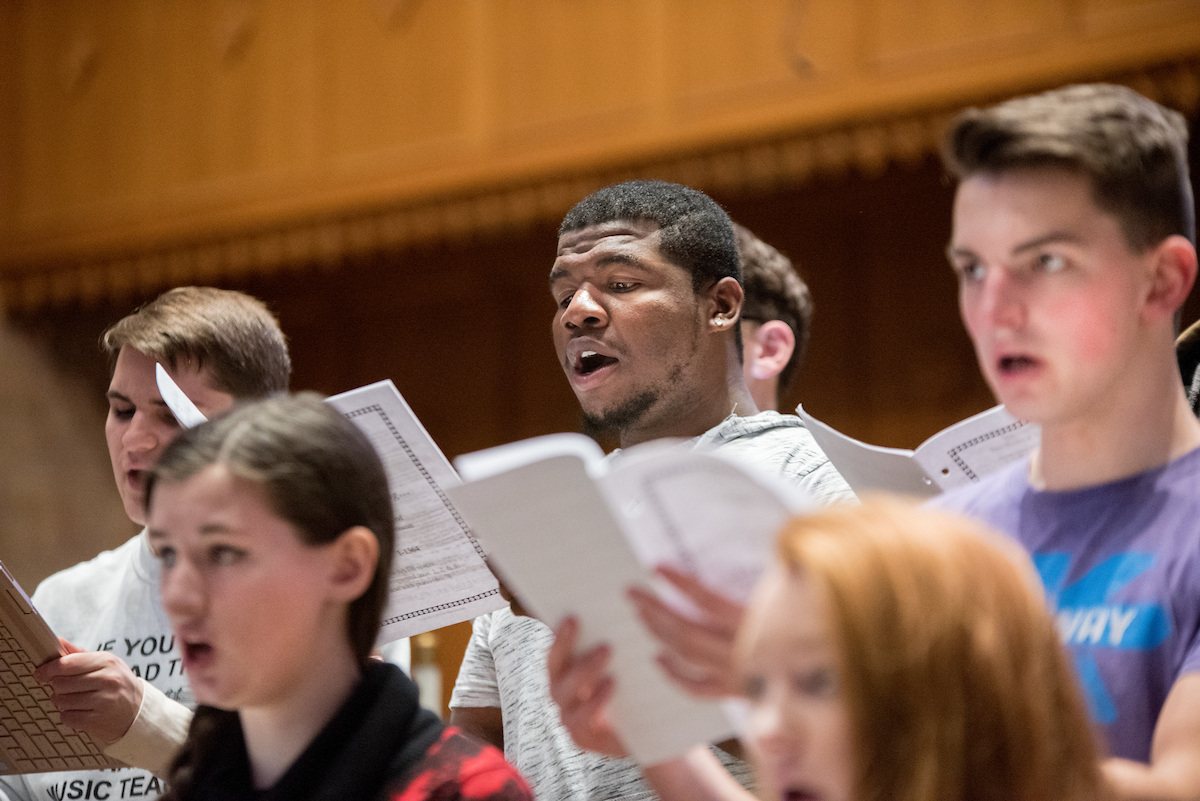 UTC Chamber Singers prepare for recording Tuesday, Jan. 22, 2018 at Cumberland Presbyterian Church.