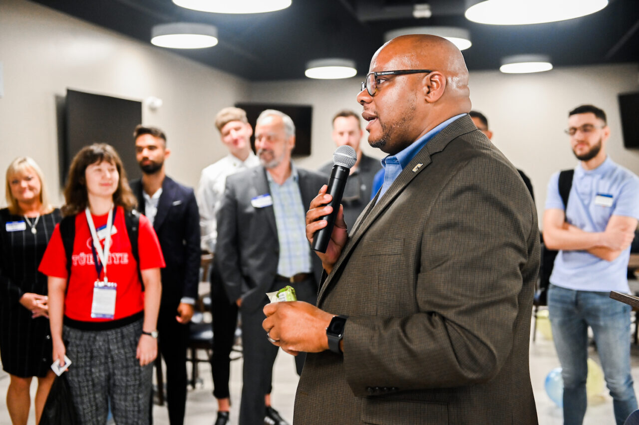 Yancy Freeman, vice chancellor of enrollment management and student affairs, welcomes SUSI students.