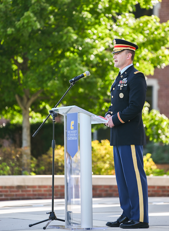 Maj. Kevin Beavers, head of UTC's Department of Military Science, gave remarks at the ceremony.