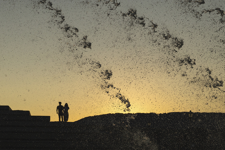 Elian Richter photo: The water fountains are on full as the sun sets over Ross's Landing, Labor Day weekend.