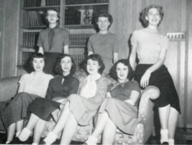 The Executive Council of womne's dormitory, Pfeiffer Hall, was the informal governing body of resident women students. Photo from 1951 Mocassin Yearbook.
