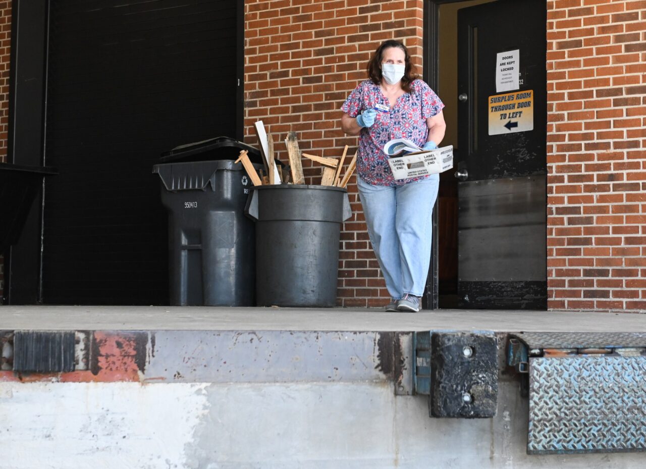 Brenda Case works in Mail Services Friday, April 17, 2020.