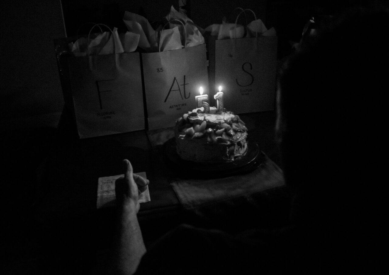 Brian Fann celebrates his 51st birthday with his family from his house.
