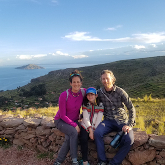 The Bailey family in front of Lake Titicaca on the border between Peru and Bolivia.