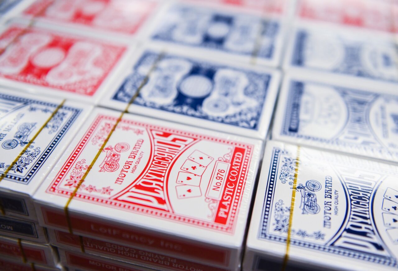 Playing cards are among the items being packed in the bags.