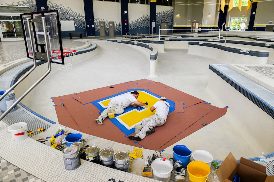 A Power C is now painted to the floor of the pool in the Aquatic and Recreation Center.