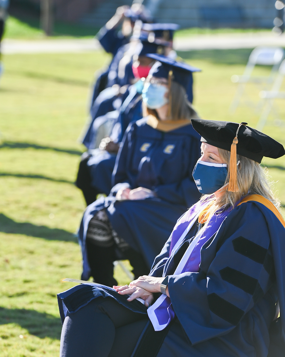 Graduate students participate in a commencement ceremony on Wednesday, Nov. 18, 2020.