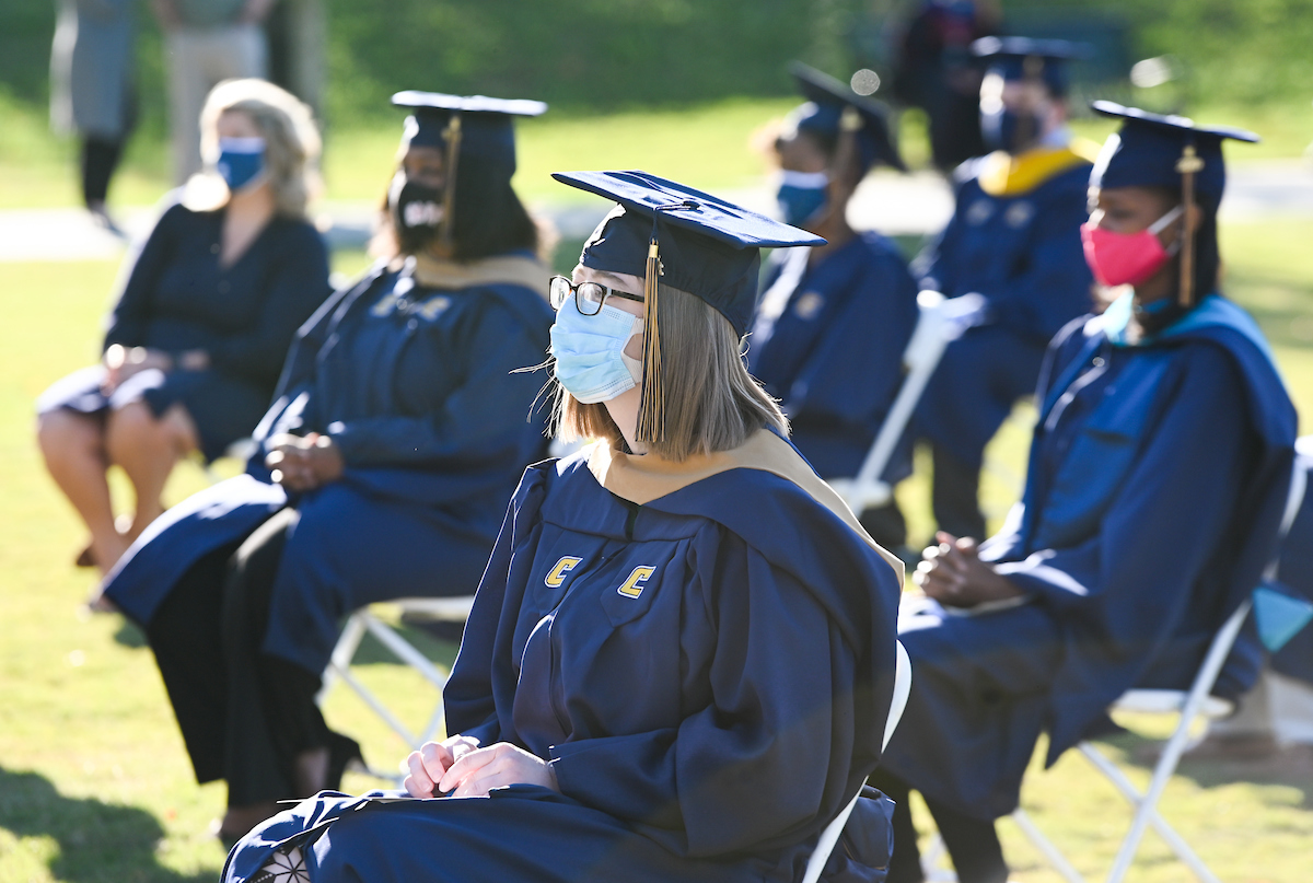 Graduate students participate in a commencement ceremony on Wednesday, Nov. 18, 2020.