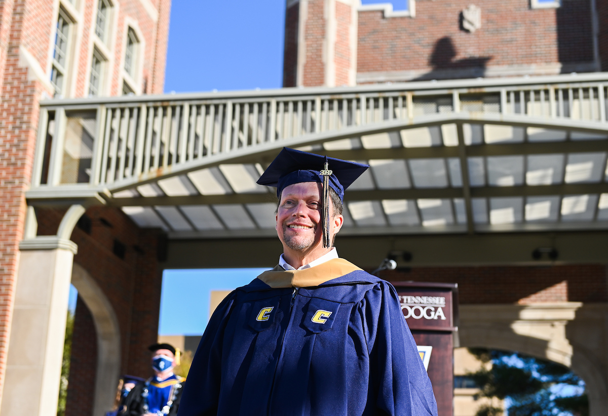 Graduate students in a commencement ceremony on Wednesday, Nov. 18, 2020.