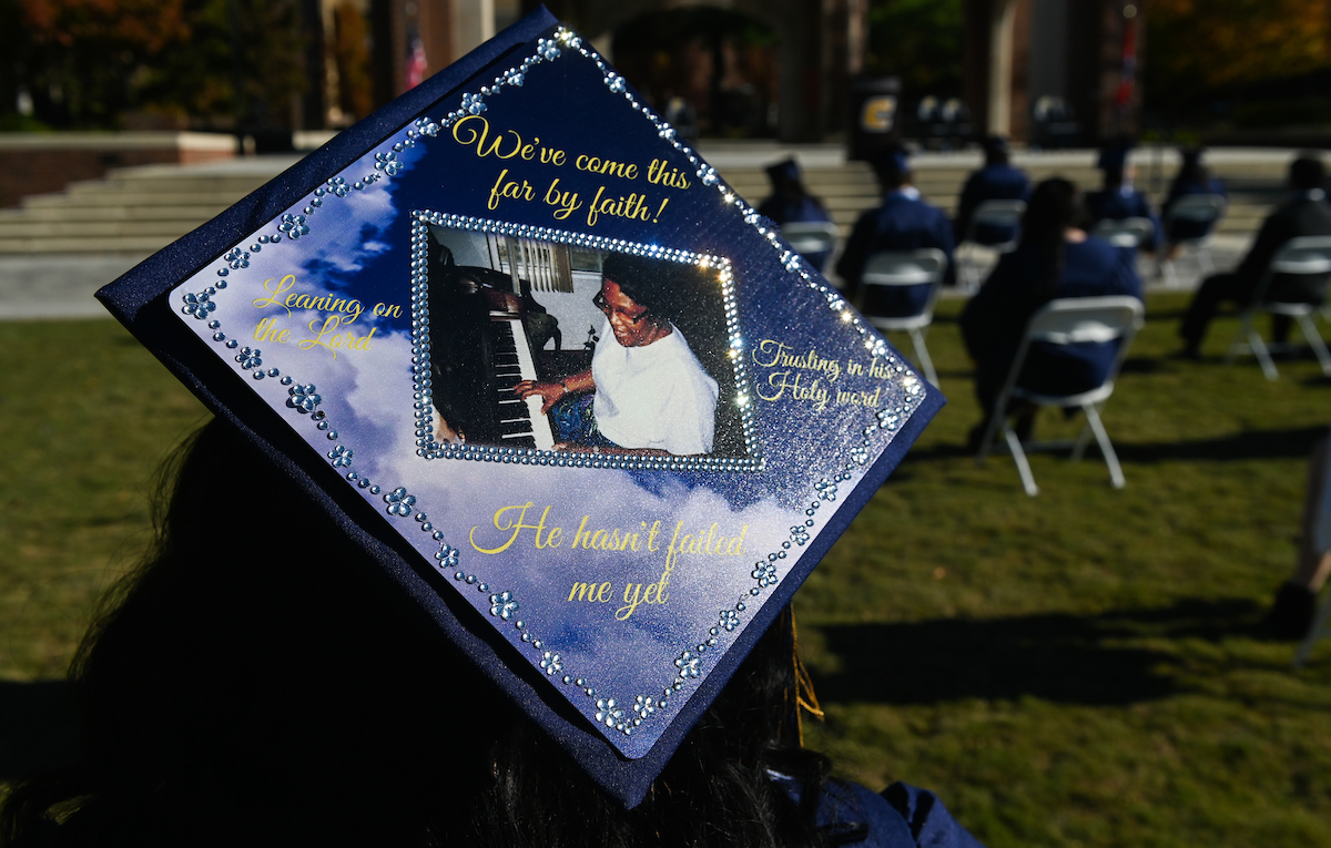 Undergraduate students participate in a commencement ceremony Thursday, Nov. 19, 2020 on Chamberlain Field.