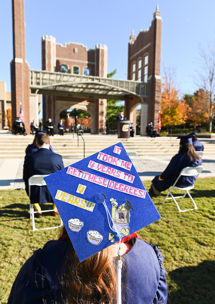 Undergraduate students participate in a commencement ceremony Thursday, Nov. 19, 2020 on Chamberlain Field.