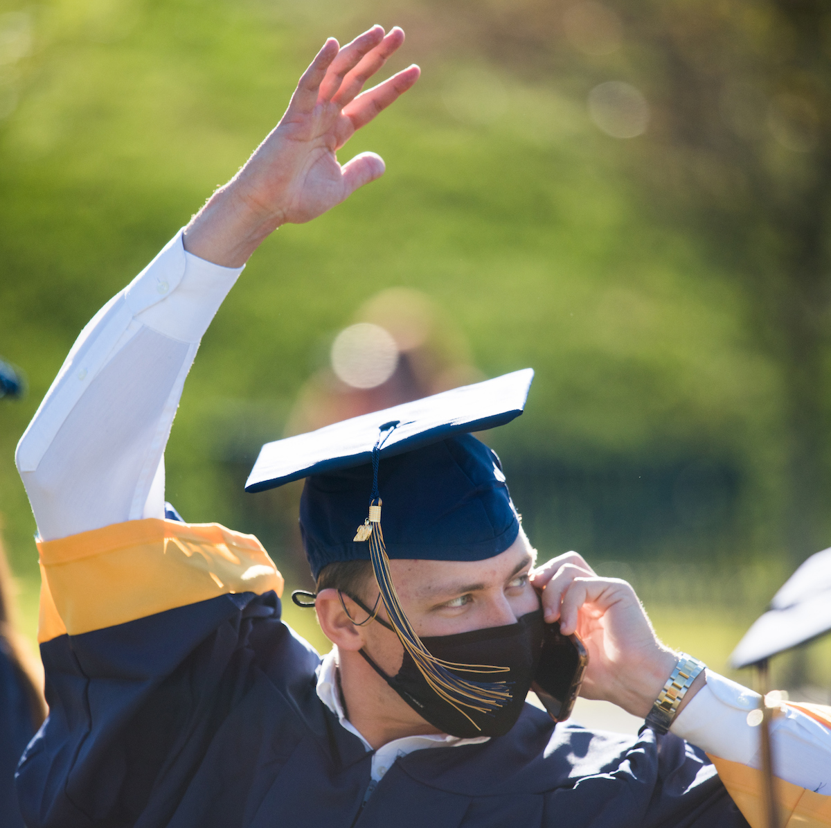 Undergraduate students participate in a commencement ceremony Thursday, Nov. 19, 2020 on Chamberlain Field.