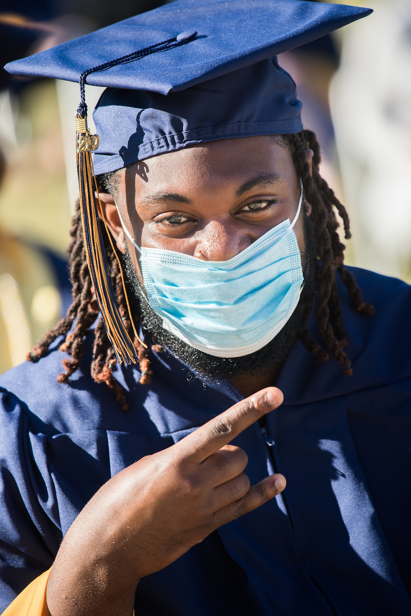 Undergraduate students participate in a commencement ceremony Thursday, Nov. 19, 2020 on Chamberlain Field.