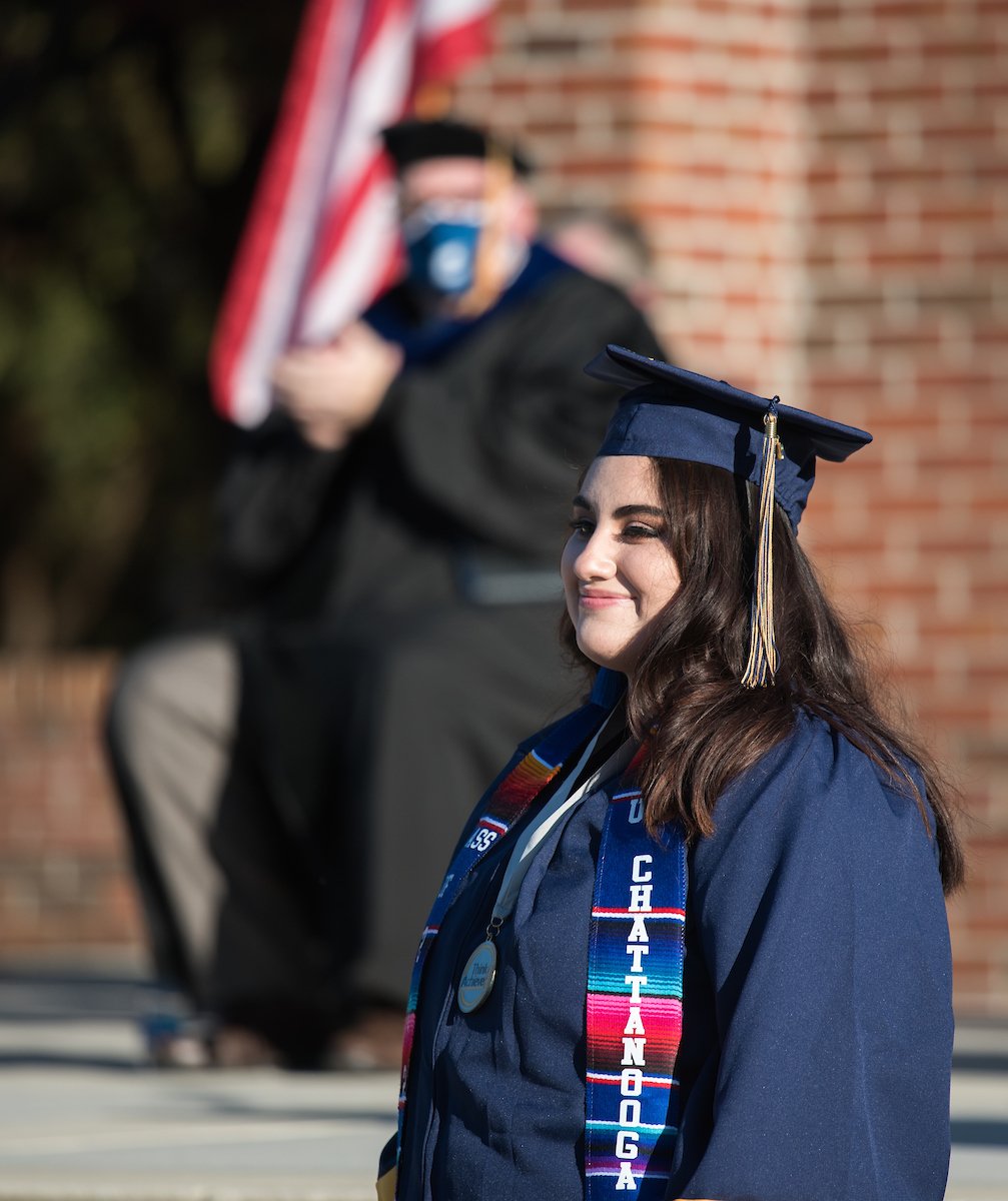 Undergraduate students participate in a commencement ceremony Thursday, Nov. 19, 2020 on Chamberlain Field.
