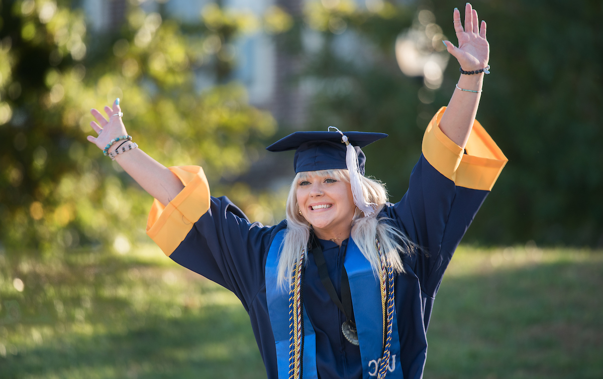Undergraduate students participate in a commencement ceremony on Friday, Nov. 20, 2020 on Chamberlain Field.