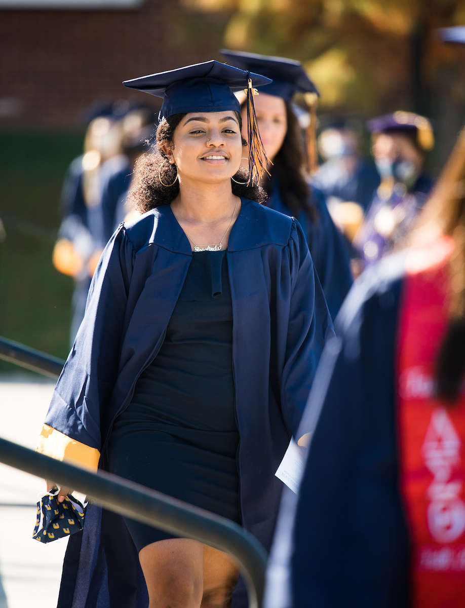 Undergraduate students participate in a commencement ceremony Saturday, Nov. 21, 2020 on Chamberlain Field.