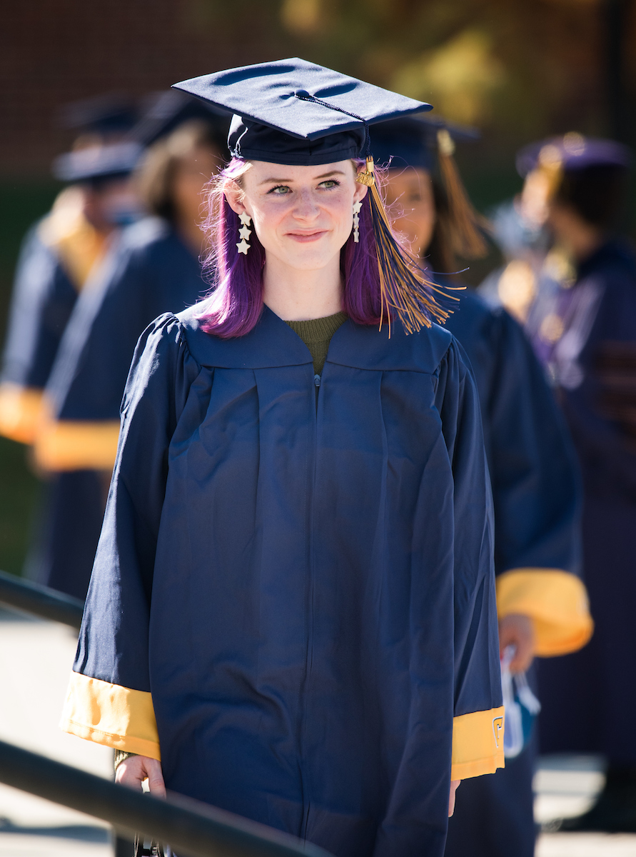Undergraduate students participate in a commencement ceremony Saturday, Nov. 21, 2020 on Chamberlain Field.