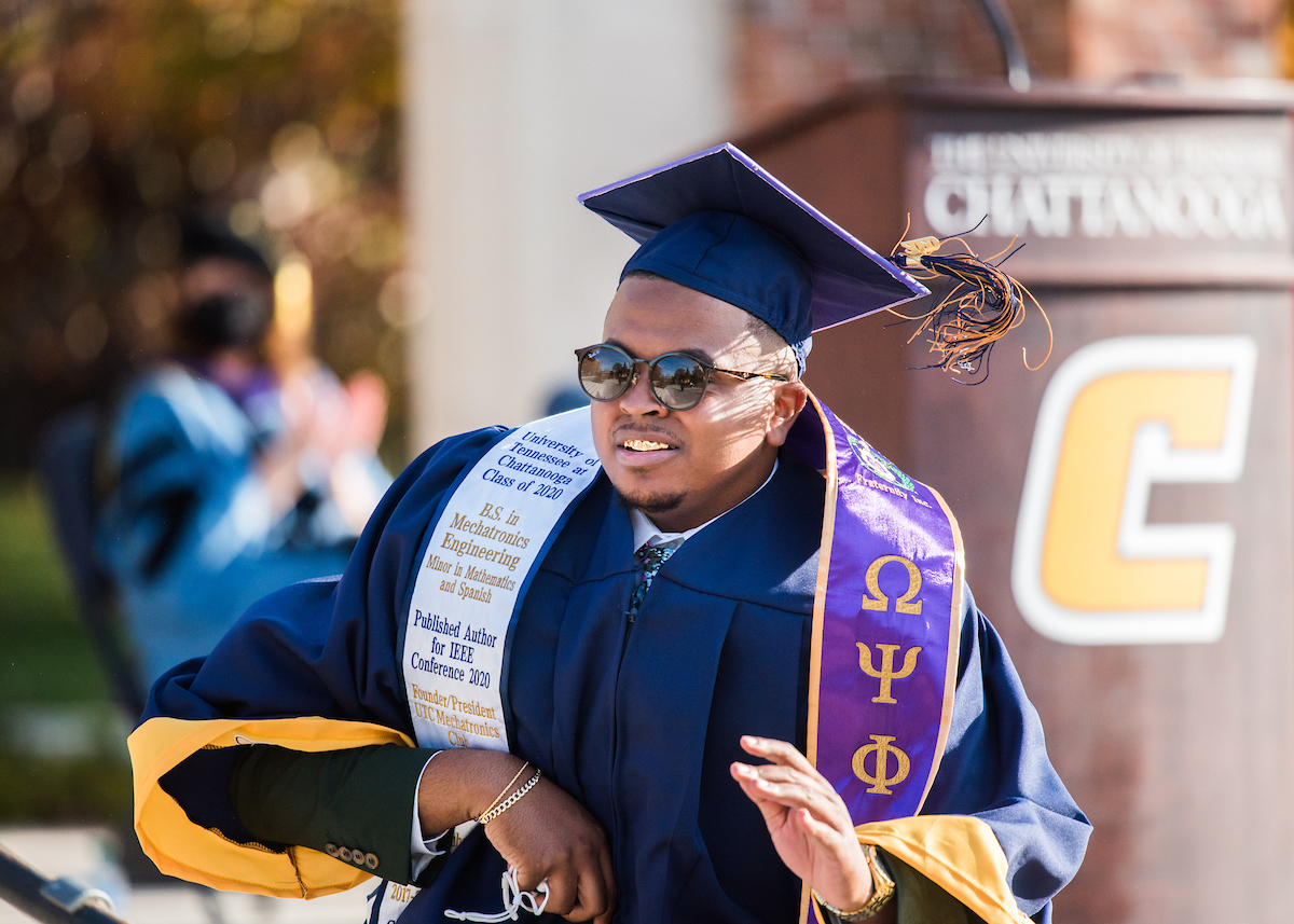 Undergraduate students participate in a commencement ceremony Saturday, Nov. 21, 2020 on Chamberlain Field.