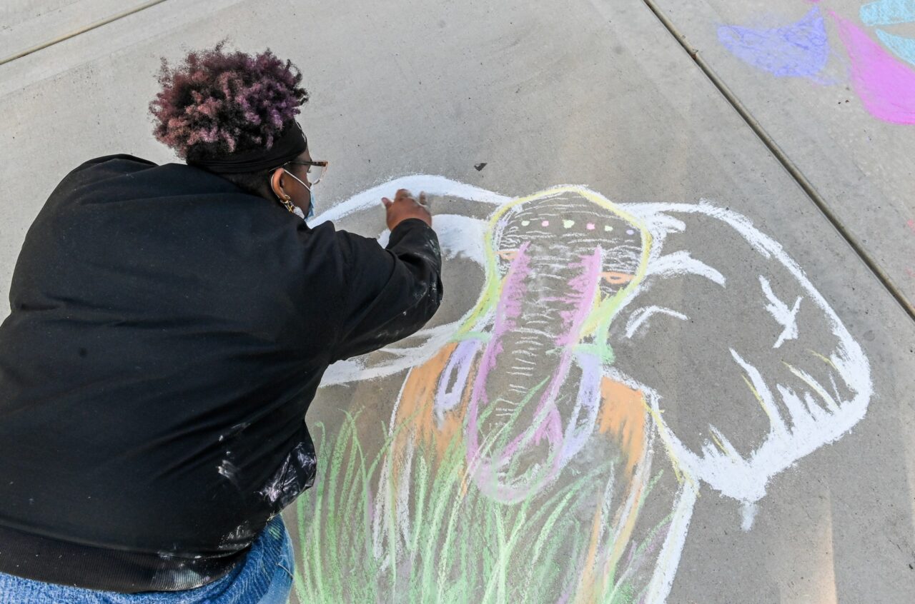 In the second annual First-Generation Celebration Week in November, students used chalk to create art on sidewalks.