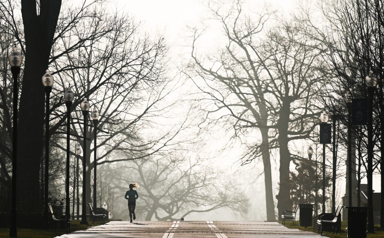Fog covered campus on Feb. 22.