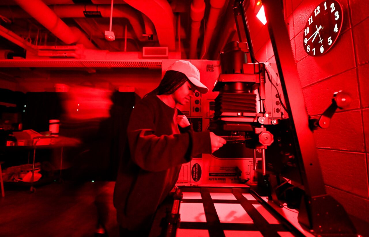 Students in Dominique Belanger's Light and Life class were taught how to print photos in a darkroom.