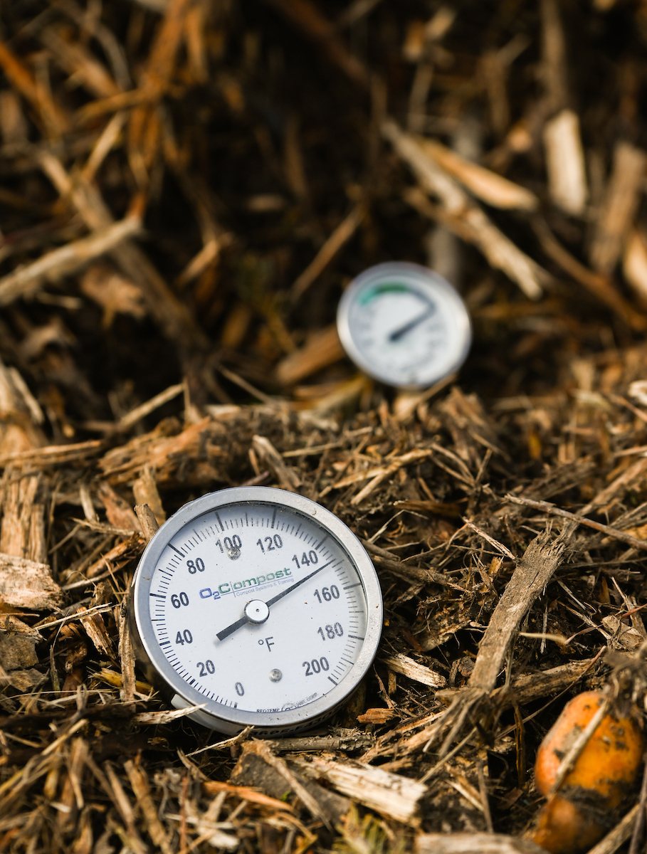 Temperature in a composting pile needs to be kept between 145 and 160 degrees.