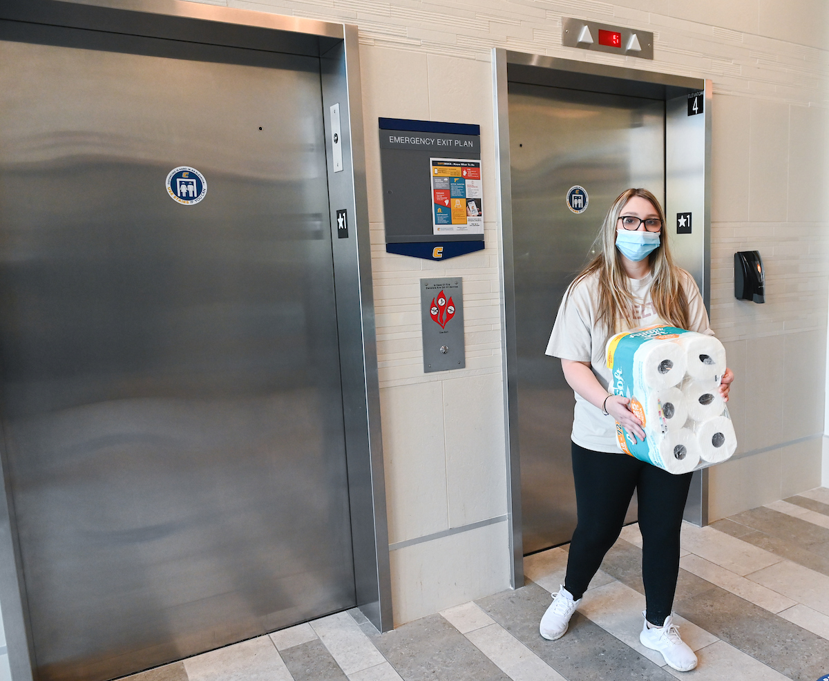 Alex Burnsides carries a definite necessity into West Campus Housing.