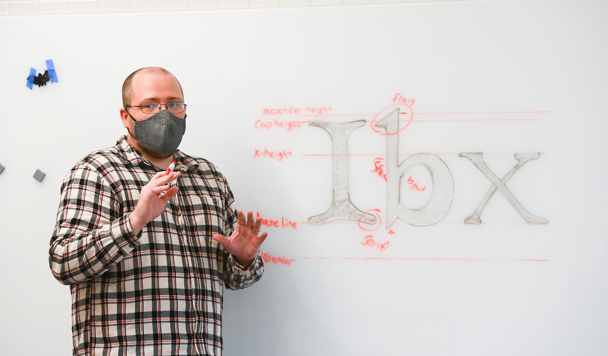 Professor Derek Witucki in his Typography class.