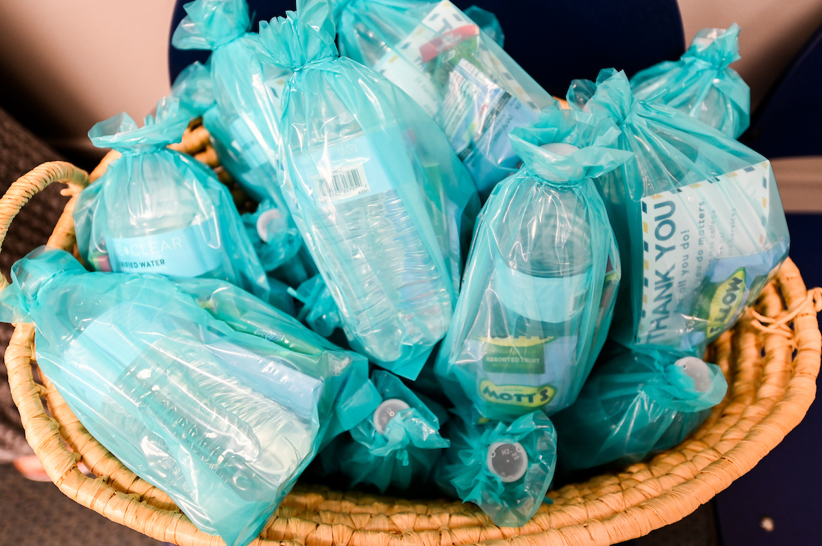 Goodie bags packed by UTC students will be given to staff at Lakeside Elementary School.