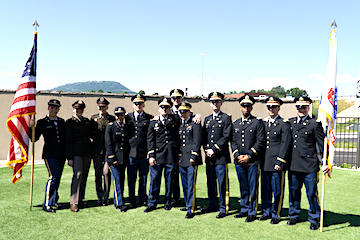 Newly commissioned second lieutenants from left, Audrey Creighton, Megan Hawksford, Sydney Gilliam, Joselyn Quintanilla, Nicholas Chauncey, Connor Dufrane, Anthony Gorkowski, Cole Whitaker, Taylor Ayers, John Crain, Evan Cowger, Emerson Brock