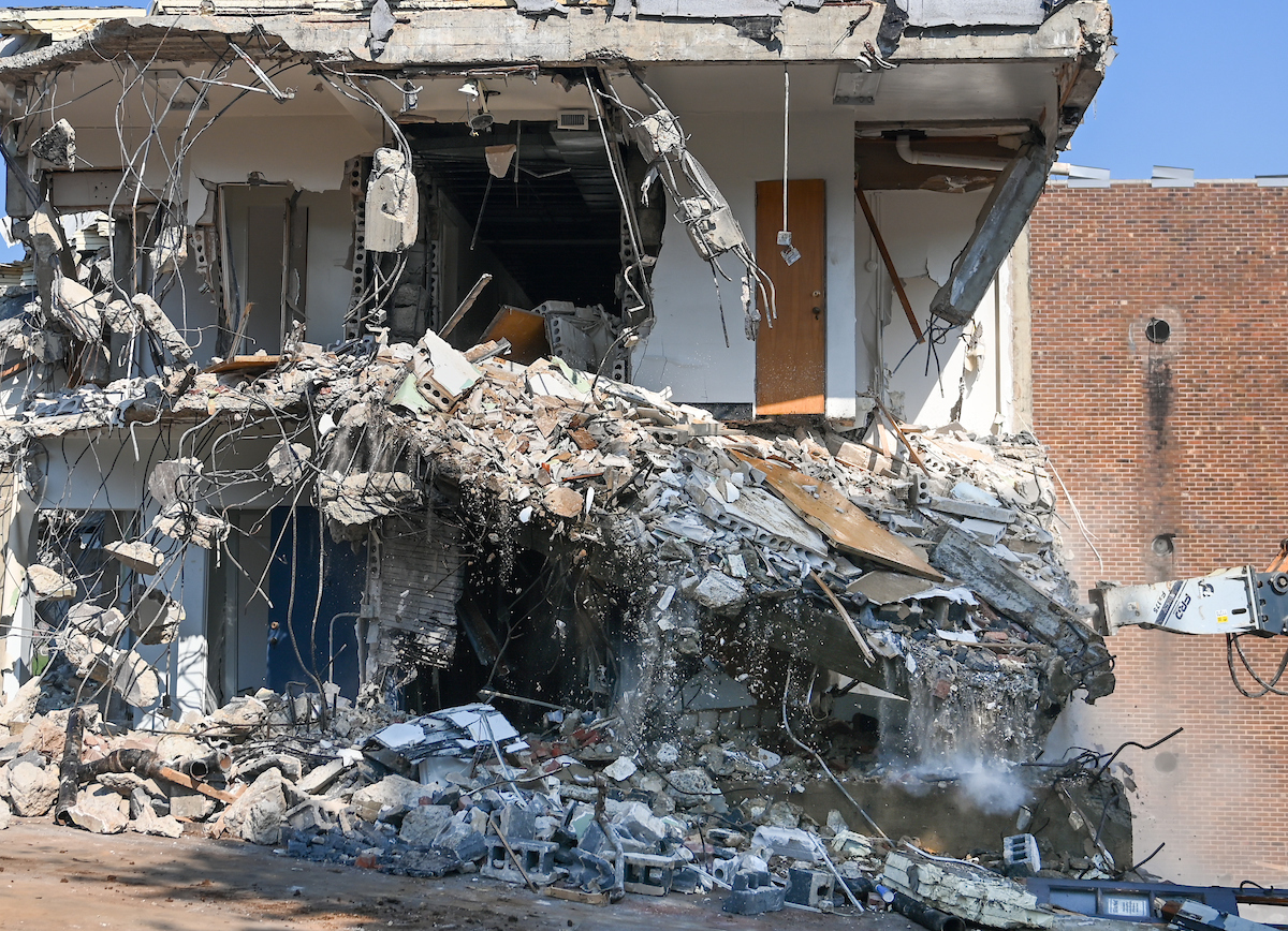 Work continues Wednesday, July 287 to demolish Frist Hall.
