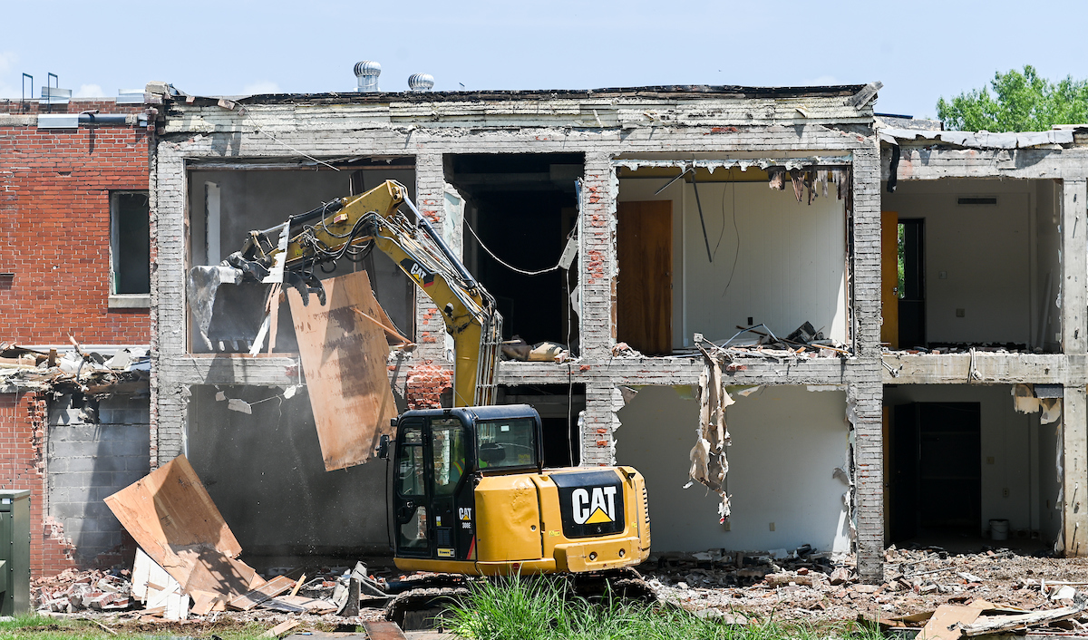 Work continues Tuesday, July 27 to demolish Frist Hall.